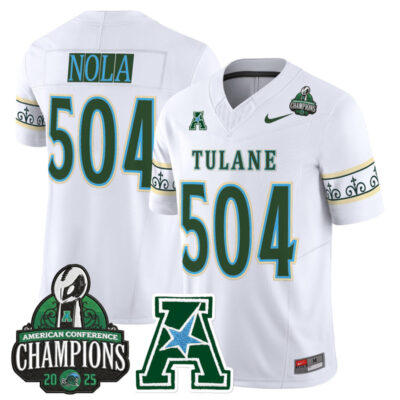 Tulane Green Wave 'City Edition' Vapor Limited Jersey - 2025 AAC Champions Patch - White / NOLA 504