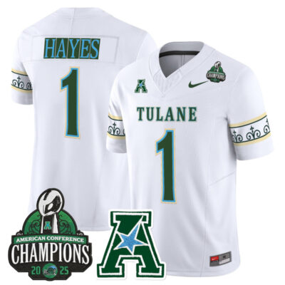 Tulane Green Wave 'City Edition' Vapor Limited Jersey - 2025 AAC Champions Patch - White / Omari Hayes