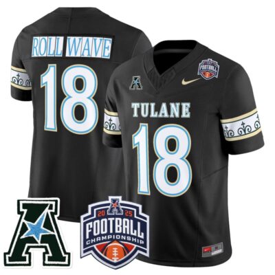 Tulane Green Wave 'City Edition' Vapor Limited Jersey - 2025 AAC Championship Patch - Black / #18 ROLL WAVE