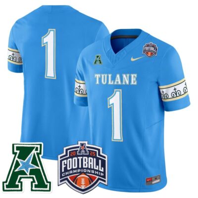 Tulane Green Wave 'City Edition' Vapor Limited Jersey - 2025 AAC Championship Patch - Blue / #1 Team