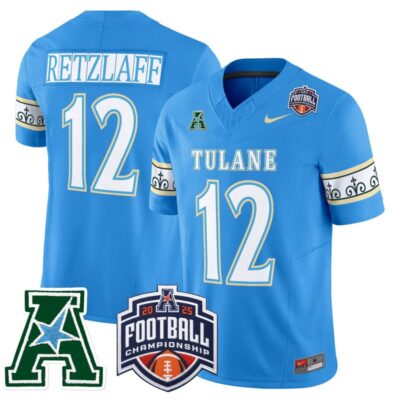 Tulane Green Wave 'City Edition' Vapor Limited Jersey - 2025 AAC Championship Patch - Blue / Jake Retzlaff