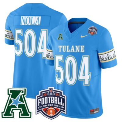 Tulane Green Wave 'City Edition' Vapor Limited Jersey - 2025 AAC Championship Patch - Blue / NOLA 504