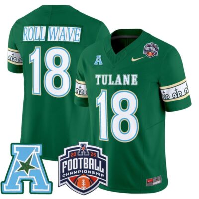 Tulane Green Wave 'City Edition' Vapor Limited Jersey - 2025 AAC Championship Patch - Green / #18 ROLL WAVE