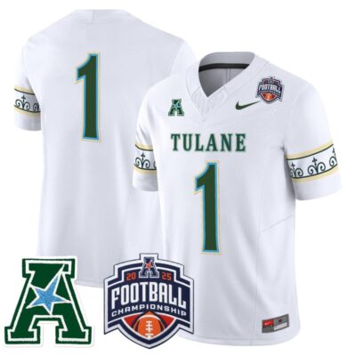 Tulane Green Wave 'City Edition' Vapor Limited Jersey - 2025 AAC Championship Patch - White / #1 Team