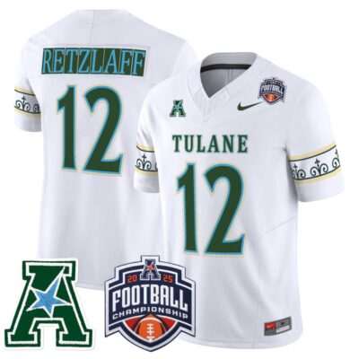 Tulane Green Wave 'City Edition' Vapor Limited Jersey - 2025 AAC Championship Patch - White / Jake Retzlaff