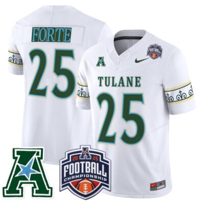 Tulane Green Wave 'City Edition' Vapor Limited Jersey - 2025 AAC Championship Patch - White / Matt Forte