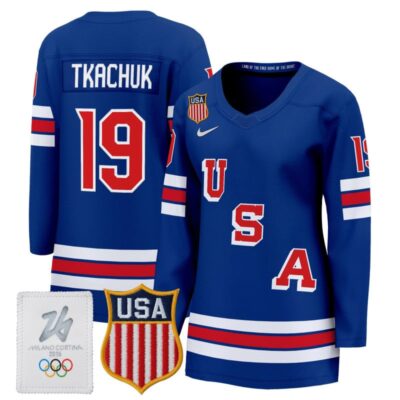 Women's 2026 USA Olympic Premium Hockey Jersey - Royal / Matthew Tkachuk