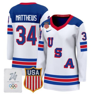 Women's 2026 USA Olympic Premium Hockey Jersey - White / Auston Matthews