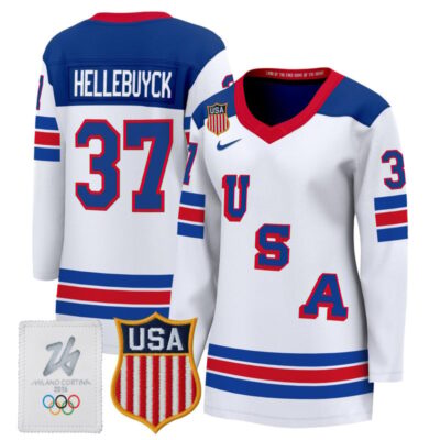 Women's 2026 USA Olympic Premium Hockey Jersey - White / Connor Hellebuyck