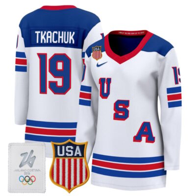 Women's 2026 USA Olympic Premium Hockey Jersey - White / Matthew Tkachuk