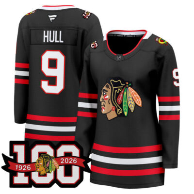 Women's Chicago Blackhawks 2025/26 Premium Jersey - 100th Anniversary Patch - Black / Bobby Hull