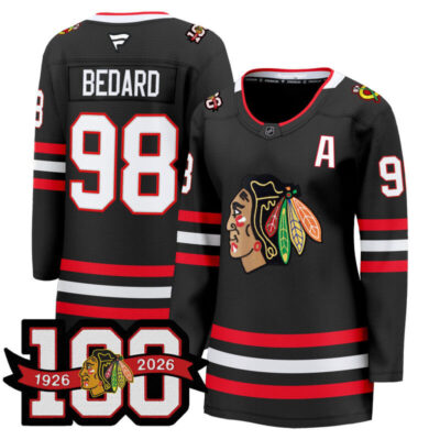 Women's Chicago Blackhawks 2025/26 Premium Jersey - 100th Anniversary Patch - Black / Connor Bedard