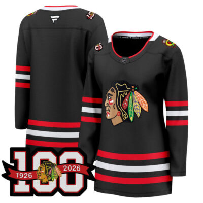 Women's Chicago Blackhawks 2025/26 Premium Jersey - 100th Anniversary Patch - Black / Team