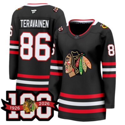Women's Chicago Blackhawks 2025/26 Premium Jersey - 100th Anniversary Patch - Black / Teuvo Teravainen