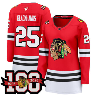 Women's Chicago Blackhawks 2025/26 Premium Jersey - 100th Anniversary Patch - Red / #25 Blackhawks