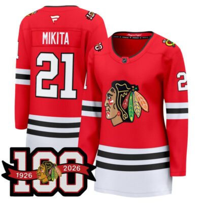 Women's Chicago Blackhawks 2025/26 Premium Jersey - 100th Anniversary Patch - Red / Stan Mikita
