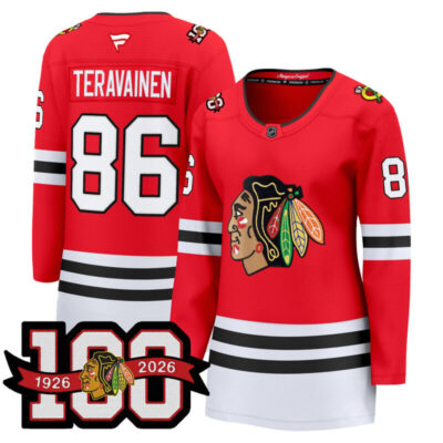Women's Chicago Blackhawks 2025/26 Premium Jersey - 100th Anniversary Patch - Red / Teuvo Teravainen