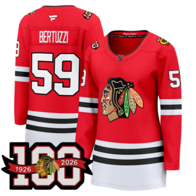 Women's Chicago Blackhawks 2025/26 Premium Jersey - 100th Anniversary Patch - Red / Tyler Bertuzzi