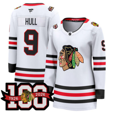 Women's Chicago Blackhawks 2025/26 Premium Jersey - 100th Anniversary Patch - White / Bobby Hull