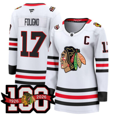 Women's Chicago Blackhawks 2025/26 Premium Jersey - 100th Anniversary Patch - White / Nick Foligno