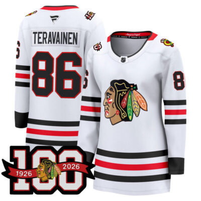 Women's Chicago Blackhawks 2025/26 Premium Jersey - 100th Anniversary Patch - White / Teuvo Teravainen