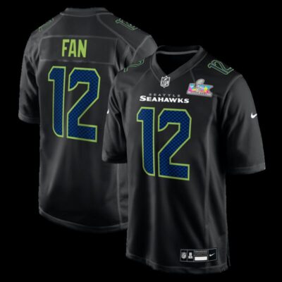 12s Seattle Seahawks Super Bowl LX Patch Carbon Fashion Game Jersey - Black