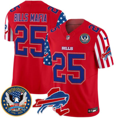Buffalo Bills "America250 Edition" Style Vapor Limited Jersey - Red / #25 Bills Mafia