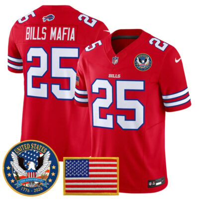 Buffalo Bills "United States 250th Anniversary Patch" Vapor Limited Jersey - Red / #25 Bills Mafia