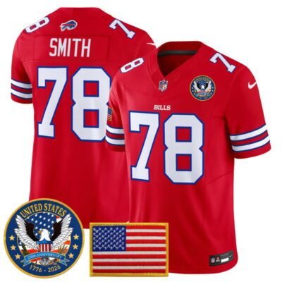 Buffalo Bills "United States 250th Anniversary Patch" Vapor Limited Jersey - Red / Bruce Smith