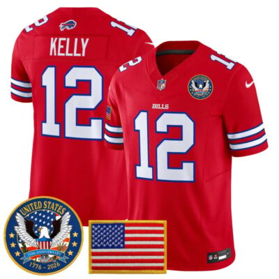 Buffalo Bills "United States 250th Anniversary Patch" Vapor Limited Jersey - Red / Jim Kelly