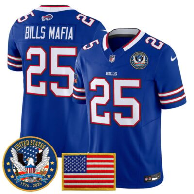 Buffalo Bills "United States 250th Anniversary Patch" Vapor Limited Jersey - Royal / #25 Bills Mafia