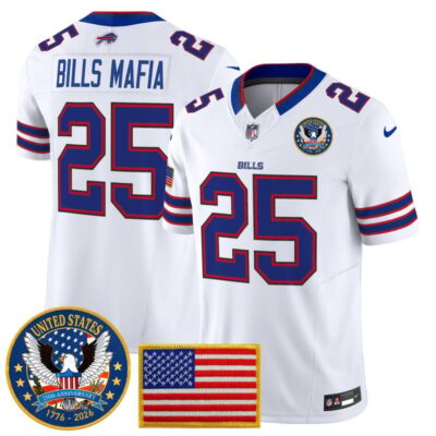 Buffalo Bills "United States 250th Anniversary Patch" Vapor Limited Jersey - White / #25 Bills Mafia