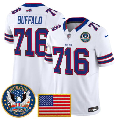 Buffalo Bills "United States 250th Anniversary Patch" Vapor Limited Jersey - White / Buffalo 716