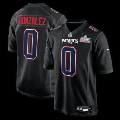 Christian Gonzalez New England Patriots Super Bowl LX Patch Carbon Fashion Game Jersey - Black
