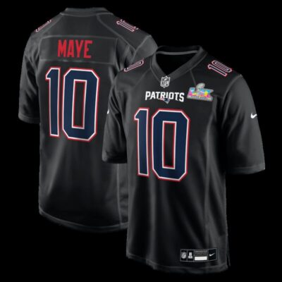 Drake Maye New England Patriots Super Bowl LX Patch Carbon Fashion Game Jersey - Black