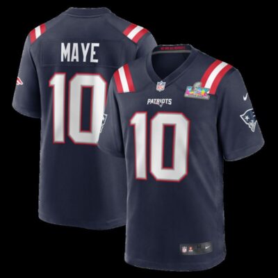 Drake Maye New England Patriots Super Bowl LX Patch Game Jersey - Navy