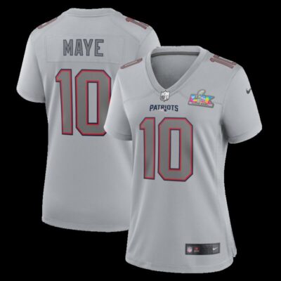 Drake Maye New England Patriots Women's Super Bowl LX Patch Atmosphere Fashion Game Jersey - Silver