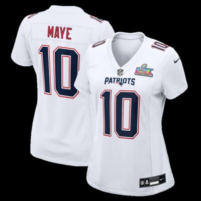 Drake Maye New England Patriots Women's Super Bowl LX Patch Tundra Fashion Game Jersey - White