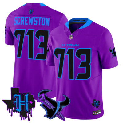 Houston Texans DJ Screw Vapor Limited Stitched Jersey - Purple / Screwston 713