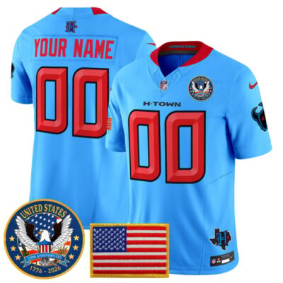 Houston Texans "United States 250th Anniversary Patch" Vapor Limited Custom Jersey - Blue