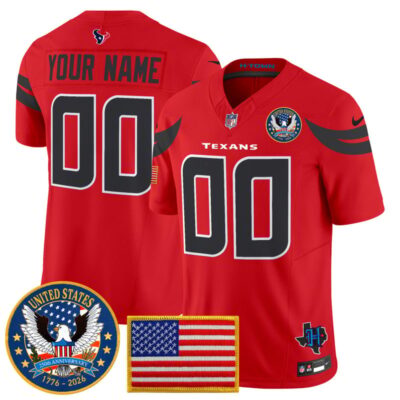 Houston Texans "United States 250th Anniversary Patch" Vapor Limited Custom Jersey - Red