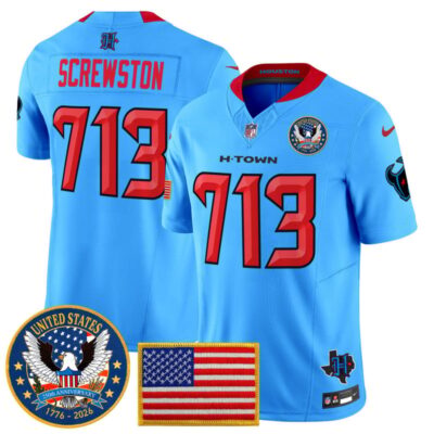 Houston Texans "United States 250th Anniversary Patch" Vapor Limited Jersey - Blue / Screwston 713