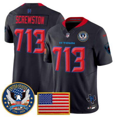 Houston Texans "United States 250th Anniversary Patch" Vapor Limited Jersey - Navy Limited / Screwston 713