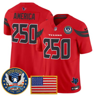 Houston Texans "United States 250th Anniversary Patch" Vapor Limited Jersey - Red / #250 America