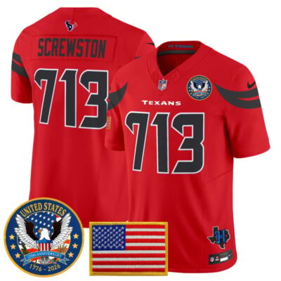 Houston Texans "United States 250th Anniversary Patch" Vapor Limited Jersey - Red / Screwston 713