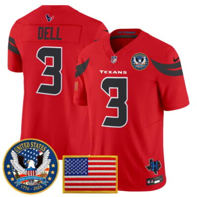 Houston Texans "United States 250th Anniversary Patch" Vapor Limited Jersey - Red / Tank Dell