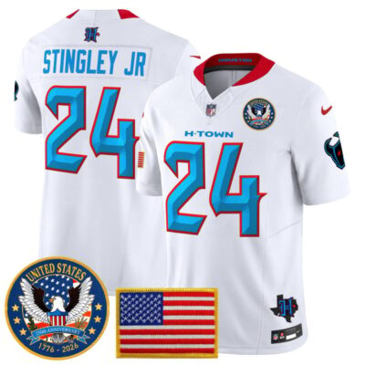 Houston Texans "United States 250th Anniversary Patch" Vapor Limited Jersey - White / Derek Stingley Jr.