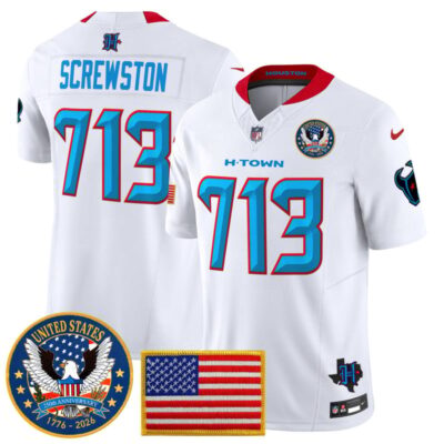 Houston Texans "United States 250th Anniversary Patch" Vapor Limited Jersey - White / Screwston 713
