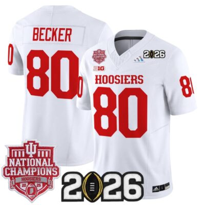 Indiana Hoosiers 2025 National Champions & 2026 CFP Final Patch Vapor Limited Jersey - White / Charlie Becker