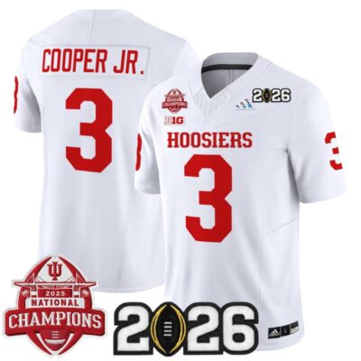 Indiana Hoosiers 2025 National Champions & 2026 CFP Final Patch Vapor Limited Jersey - White / Omar Cooper Jr.